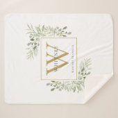 Gold Monogram Waterverf Floral Sherpa Deken (Voorkant (horizontaal))