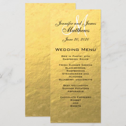 Gold Monogram WeddenMenu Card Menu (Voorkant / Achterkant)
