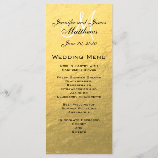 Gold Monogram WeddenMenu Card Menu (Voorkant)