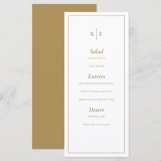 Gold Monogram WeddenMenu Card Menu (Voorkant / Achterkant)