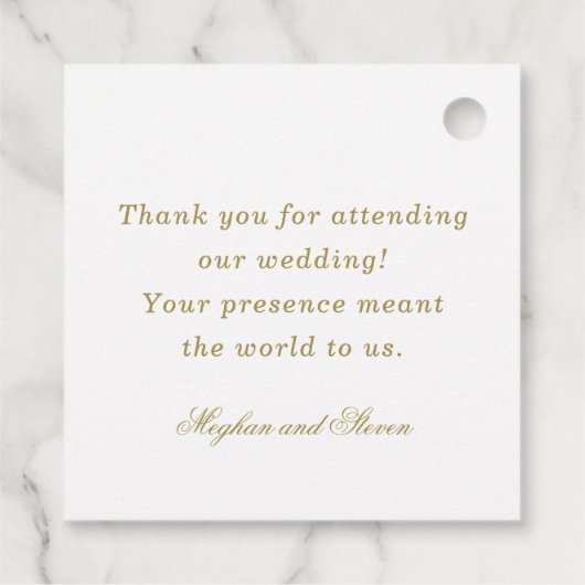 Gold Monogram Weddenschap Bedankjes Labels (Achterkant)