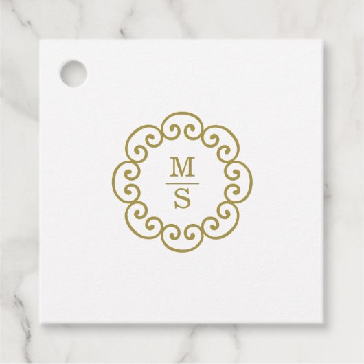 Gold Monogram Weddenschap Bedankjes Labels (Voorkant)