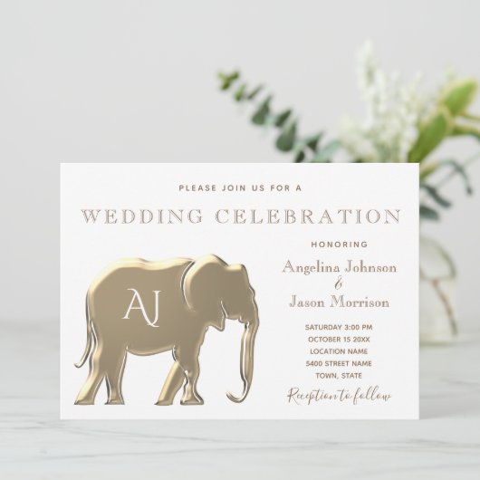 Gold Monogram Weddenschap Kaart (Staand voorkant)