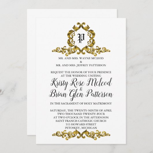 Gold Monogram Weddenschap Kaart (Voorkant / Achterkant)