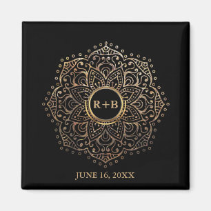 Gold Monogram Wedding Favor Boho Mandala Magneet