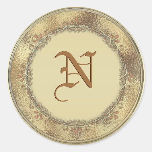Gold Monogram Wedding Favor Envelope-zegels Ronde Sticker (Voorkant)