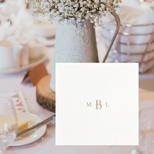 Gold Monogram White Elegant Wedding Cocktail Servet