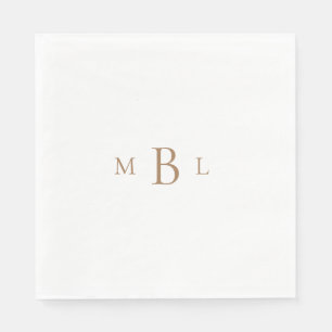 Gold Monogram White Elegant Wedding Luncheon Servet