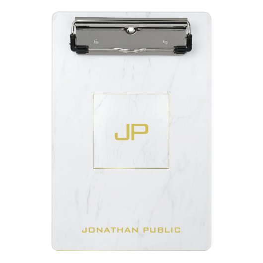 Gold Monogram White Marble Elegant Modern Trendy Mini Klembord (Voorkant)