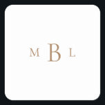 Gold Monogram White Wedding Vierkante Sticker<br><div class="desc">Gold monogram White Wedding Sticker. Elegant.</div>