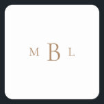 Gold Monogram White Wedding Vierkante Sticker<br><div class="desc">Gold monogram White Wedding Sticker. Elegant.</div>