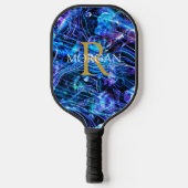 Gold Monogram & witte naam Crystal Abstract Pickleball Paddle (Voorkant)