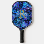 Gold Monogram & witte naam Crystal Abstract Pickleball Paddle (Achterkant)
