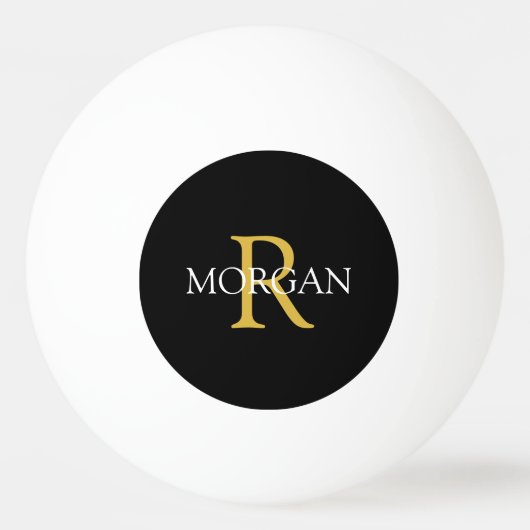 Gold Monogram & witte naam op zwart Pingpongbal (Voorkant)