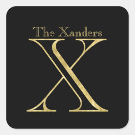 Gold Monogram X en naam op elke kleur Vierkante Sticker