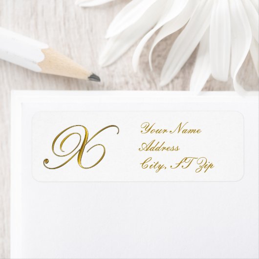 Gold Monogram X Return Address Labels (Insitu)