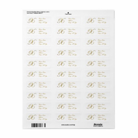 Gold Monogram X Return Address Labels (Full Sheet)