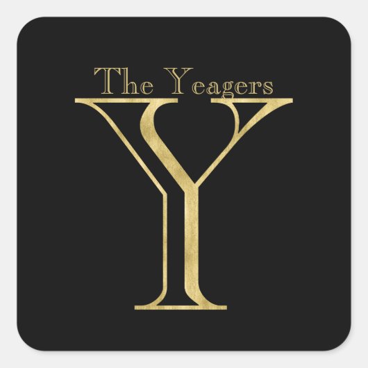 Gold Monogram Y en naam op elke kleur Vierkante Sticker (Voorkant)