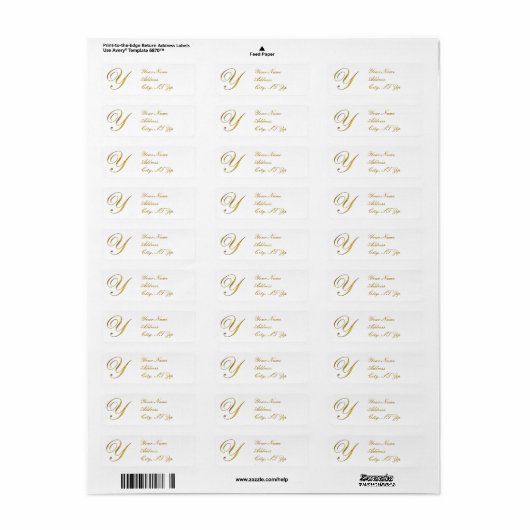 Gold Monogram Y Return Address Labels (Full Sheet)