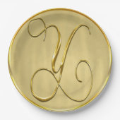 Gold Monogram Y Weddenschap Aangepaste Monogrammen Papieren Bordje (Voorkant)