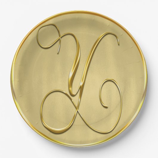 Gold Monogram Y Weddenschap Aangepaste Monogrammen Papieren Bordje (Voorkant)