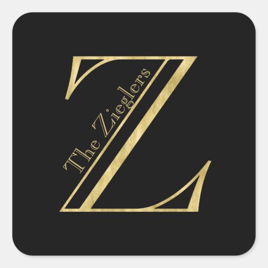 Gold Monogram Z en naam op elke kleur Vierkante Sticker (Voorkant)