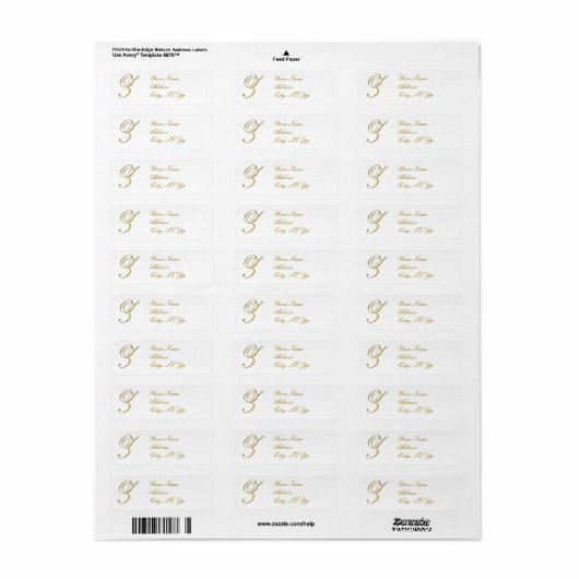 Gold Monogram Z Return Address Labels (Full Sheet)