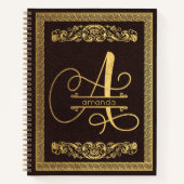 Gold Monogramed Letter A op donker bruin leder Notitieboek (Voorkant)