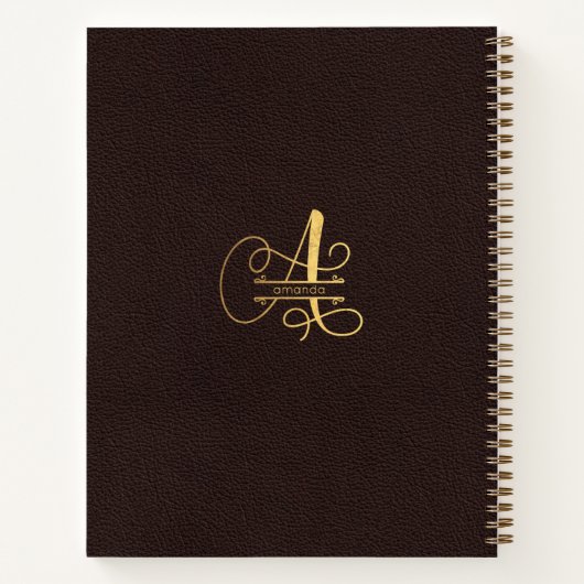 Gold Monogramed Letter A op donker bruin leder Notitieboek (Achterkant)