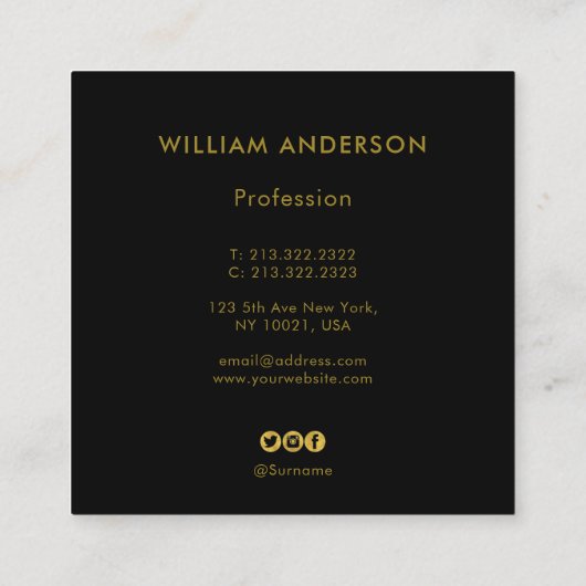 Gold Monogrammed Design Trendy Modern Chic Plain  Vierkante Visitekaartje (Achterkant)