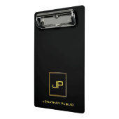 Gold Monogrammed Elegant Modern Black Sjabloon Mini Klembord (Angled2)