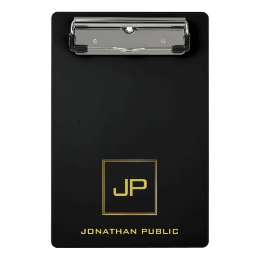 Gold Monogrammed Elegant Modern Black Sjabloon Mini Klembord (Voorkant)