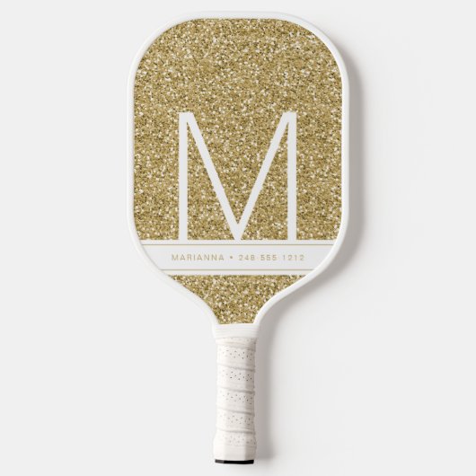 Gold Monogrammed Glitter Personalized Initiaal Pickleball Paddle (Achterkant)