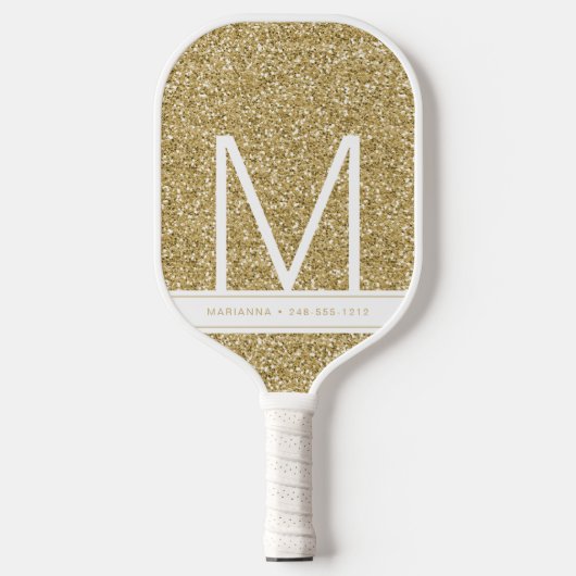 Gold Monogrammed Glitter Personalized Initiaal Pickleball Paddle (Voorkant)