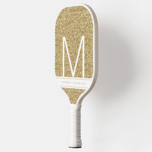 Gold Monogrammed Glitter Personalized Initiaal Pickleball Paddle (Links)