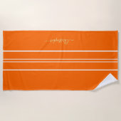 Gold Monogrammed Oranje White Racing Stripes Pool Strandlaken (Voorkant)