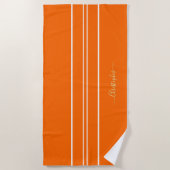 Gold Monogrammed Oranje White Racing Stripes Pool Strandlaken (Voorkant)