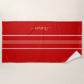 Gold Monogrammed Red White Racing Stripes Pool Strandlaken (Voorkant)