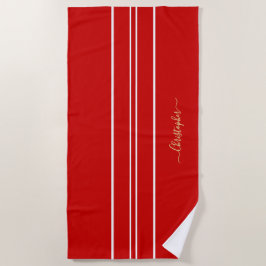 Gold Monogrammed Red White Racing Stripes Pool Strandlaken