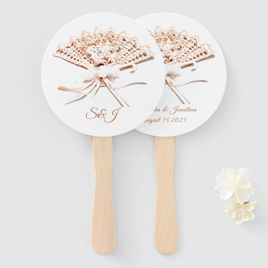 Gold Monogrammed Victoriaans Fan Handwaaier (Voorkant en achterkant)