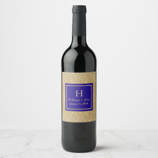 Gold Monogrammed Wedding Wine Label Wijn Etiket (Voorkant)