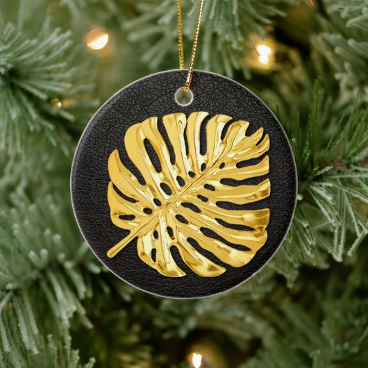 Gold Monstera Keramisch Ornament (Boom)