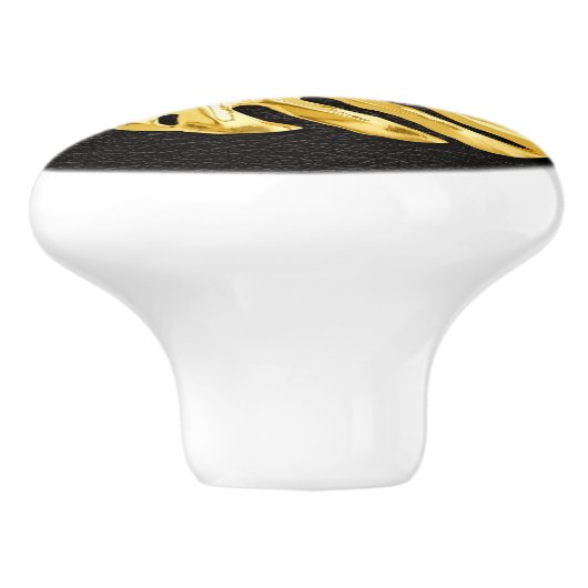 Gold Monstera Keramische Knop (Zijkant)