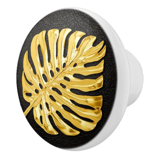 Gold Monstera Keramische Knop (Rechts)