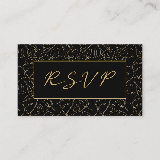 Gold monstera leaf, rsvp bruiloft informatiekaartje (Voorkant)