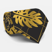 Gold Monstera Leaves Pattern op Black Stropdas (Opgerold)