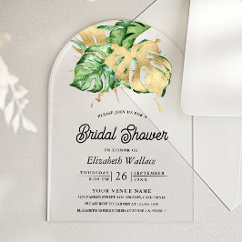Gold Monstera Tropical Palm Bridal Shower Acryl Uitnodigingen