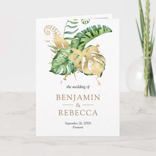 Gold Monstera Tropical Palm QR Code Wedding (Voorkant)