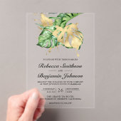 Gold Monstera Tropical Palm Wedding Acryl Uitnodigingen (Insitu (Draagbaar))