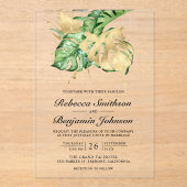 Gold Monstera Tropical Palm Wedding Acryl Uitnodigingen (Voorkant)
